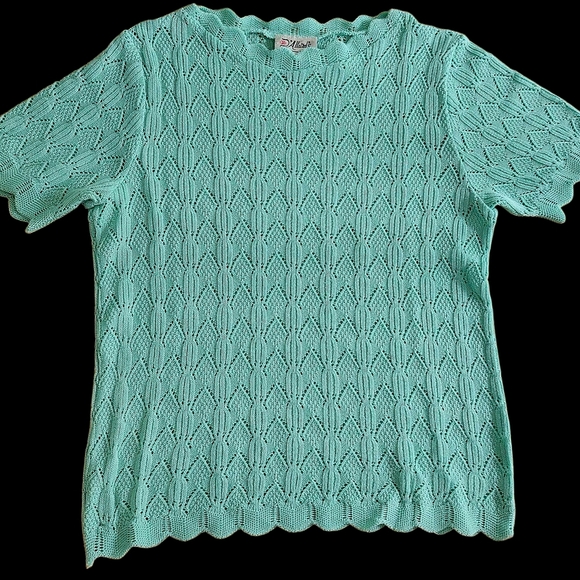 Women's Cotton  Mint Green Blouse Knit Vintage Top, , Openwork, Size L - Picture 1 of 9